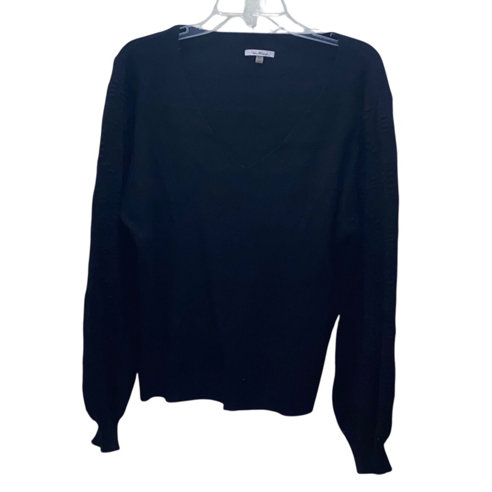 Vila Milano Womens Black V-Neck Sweater Textured‎ Long Sleeve Knit Top Size XL
